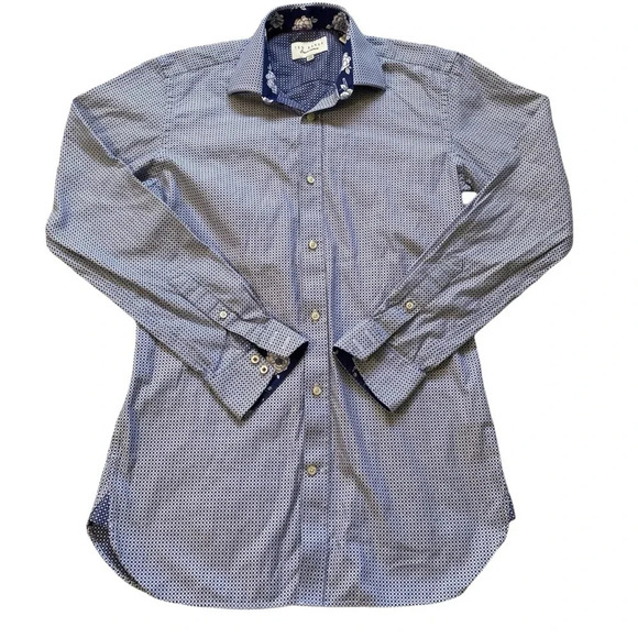Ted Baker Dress Shirt Men 32/33 Blue Pattern Neck 14.5 Button Up Long Sleeve - Picture 4 of 14